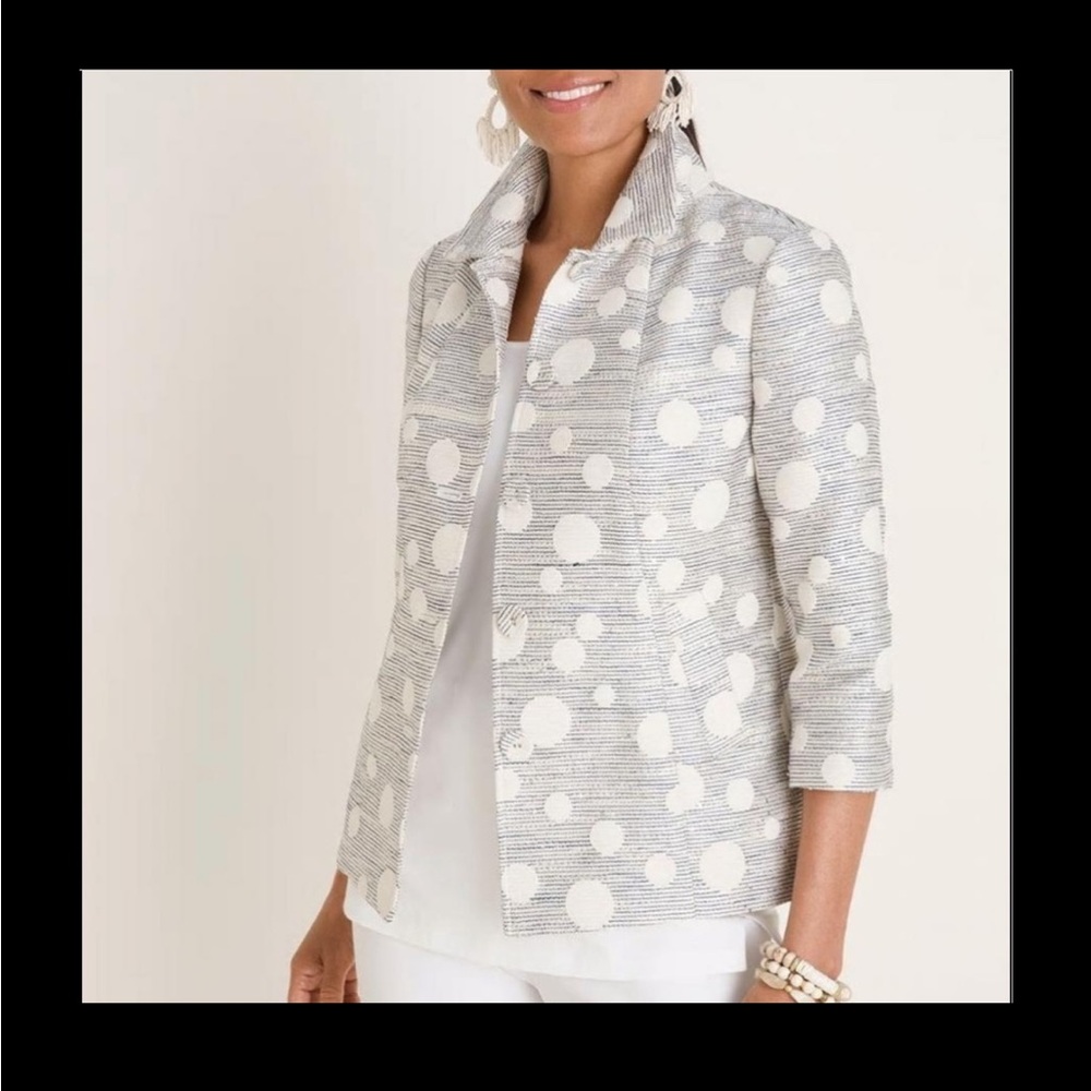 Chicos beige & white blazer L Womens 12 new w tags!